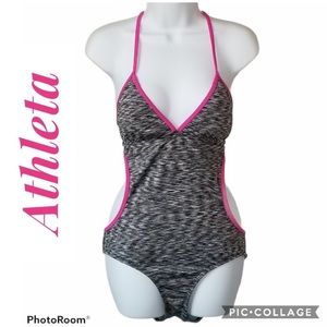 ATHLETA Swim Suit Low Cut 1 Piece Halter Size MT